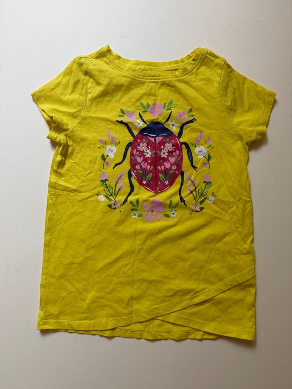 Lands' End Bright Yellow Floral Beetle Short Sleeve Tee